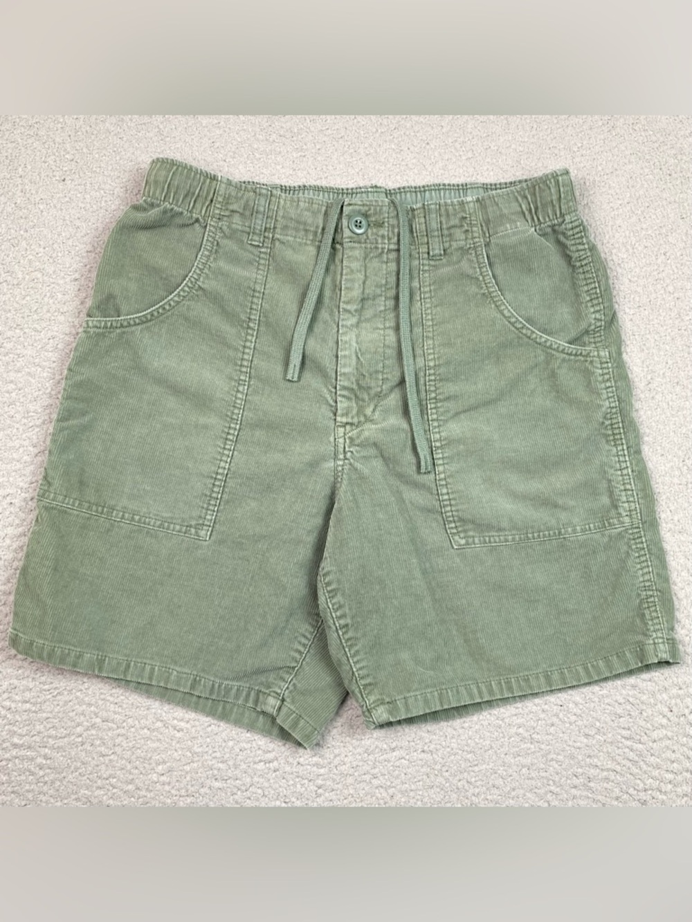 Uniqlo Corduroy Beach Shorts Men's Size M Green Elastic Waist 7" Inseam Retro